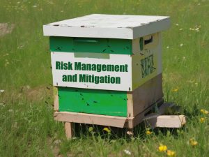 A beehive box in an open field on a sunny day.
